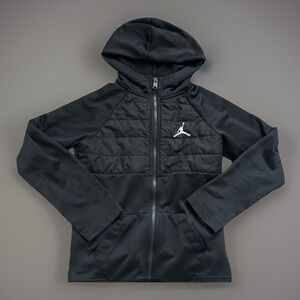 Air Jordan Boys Jacket Sz Small Black Puffer Hooded Full Zip Jumpman‎ Lined